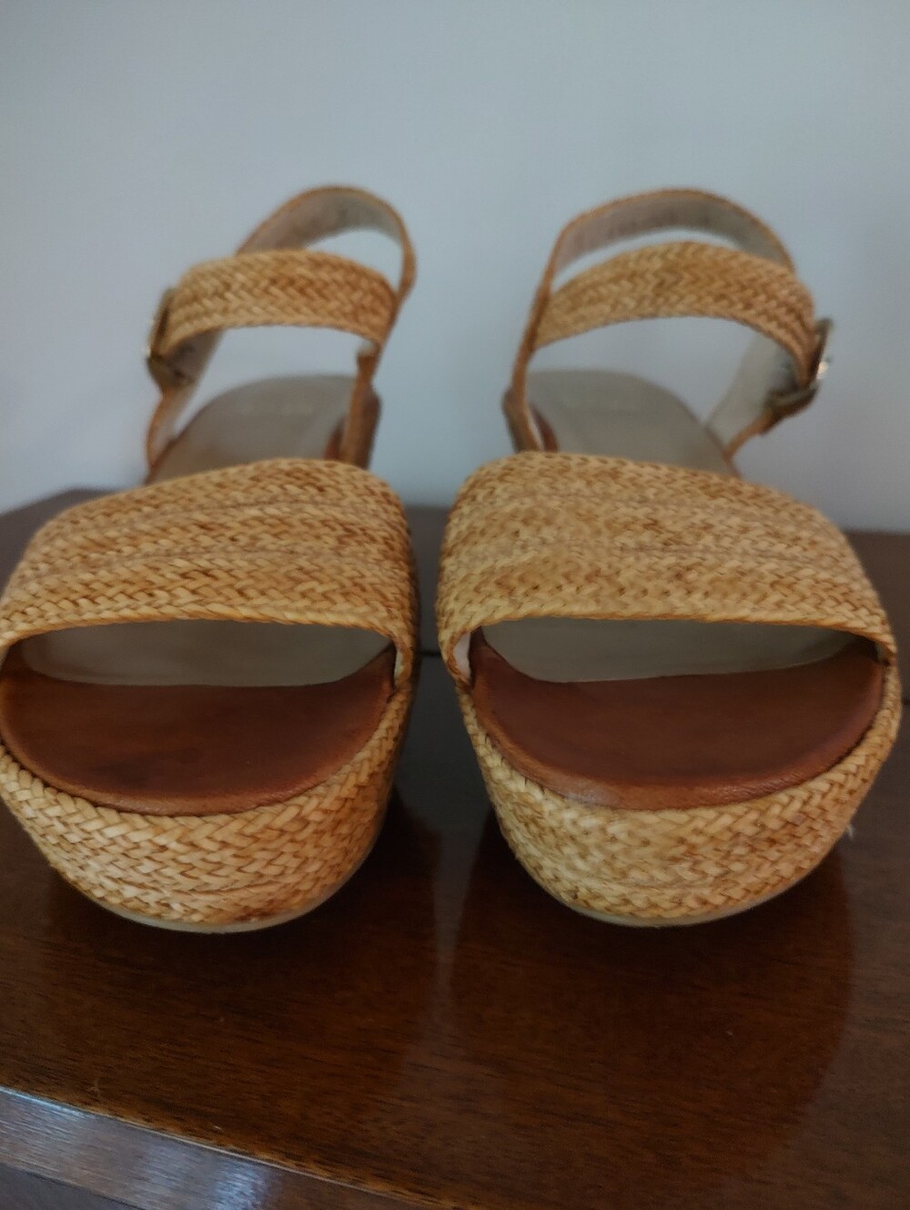 Stuart Weitzman Woven Ankle-Strap Wedge Sandals in Natural - Picture 7 of 8